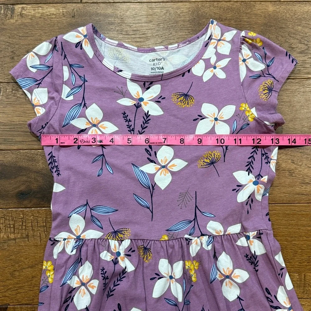 Carter’s Kid Girls Short-Sleeve Flowered Purple Dress - Size 10/10A